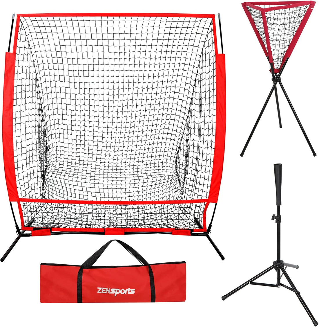 5×5 Baseball Softball Practice Net Hitting Catching Pitching Net + Batting Tee + Baseball Caddy Stand,Baseball Backstop Training Equipment Combo