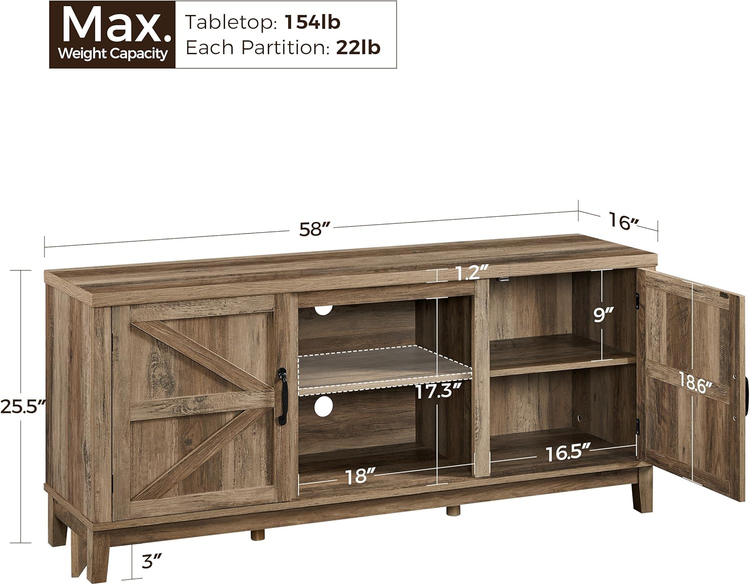 TV Stand Entertainment Center for 55 65 Inch TV with Barn Doors