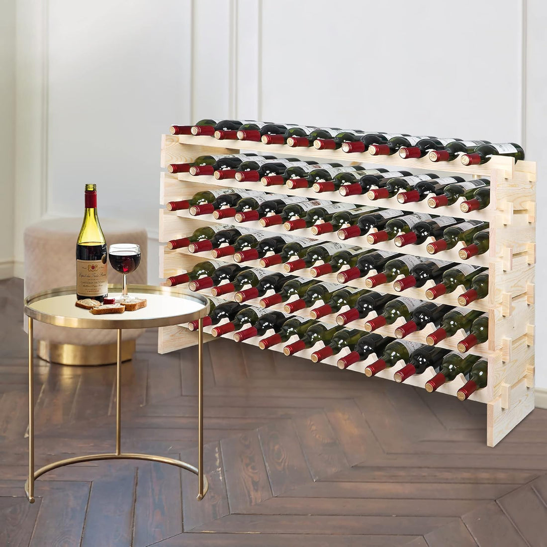 Stackable 6-Tier Wooden Wine Rack for 72 Bottles - Freestanding and Wobble-Free