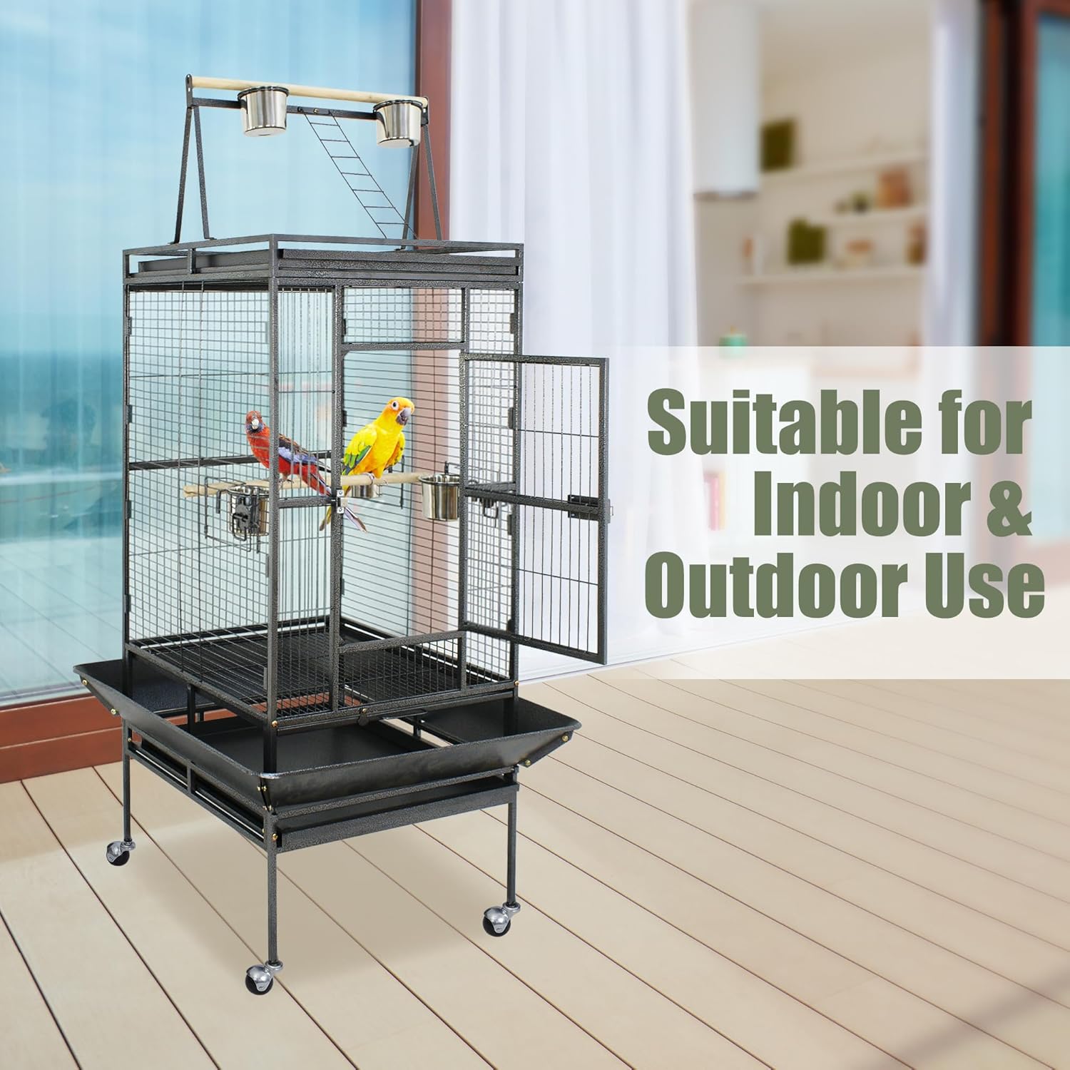 68-Inch Heavy-Duty Wrought Iron Bird Cage with Rolling Stand Birdcage