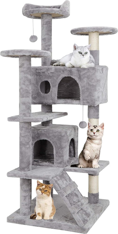 Cat Tree with Sisal-Covered Scratching Posts and 2 Plush Rooms