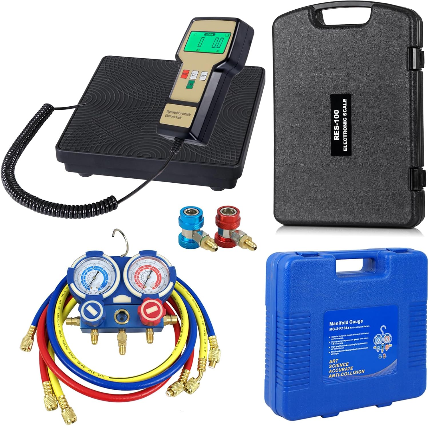 Portable 220 Lbs Digital Refrigerant Electronic Charging Scale HVAC AC R134a Manifold Gauge Set with Case