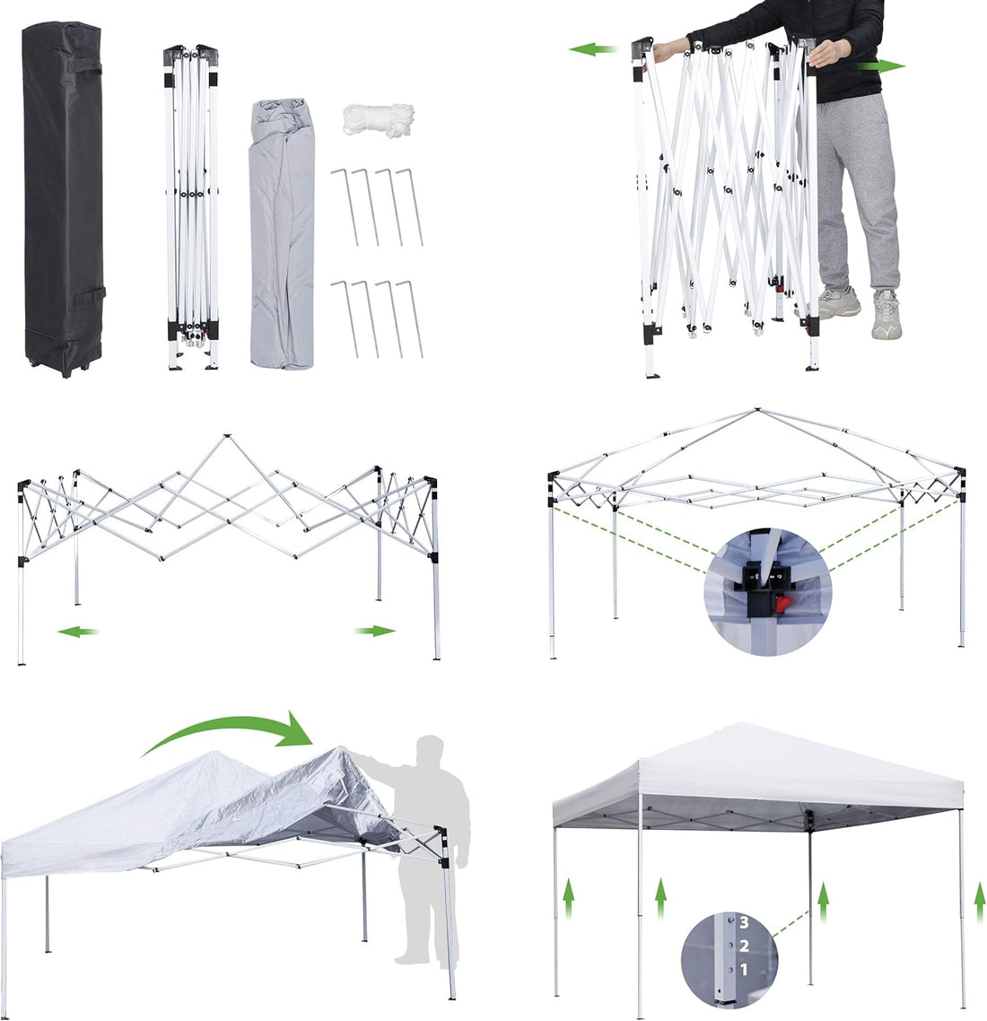 Adjustable Straight Leg Heights Instant Shelter Pop Up Canopy Tent with Wheeled Bag, Ropes