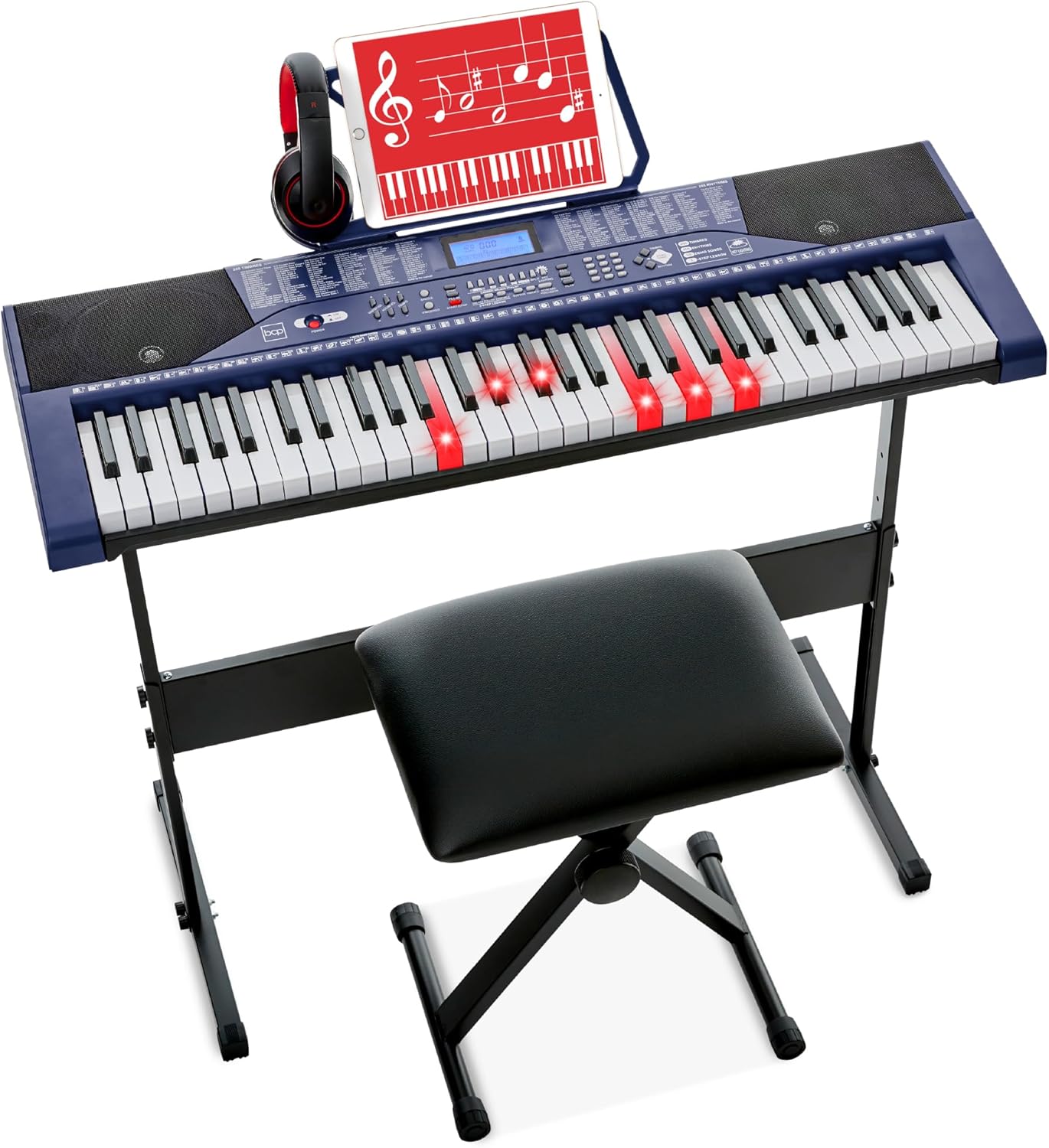 61-Key Beginners Complete Electronic Keyboard Piano Set W/Lighted Keys