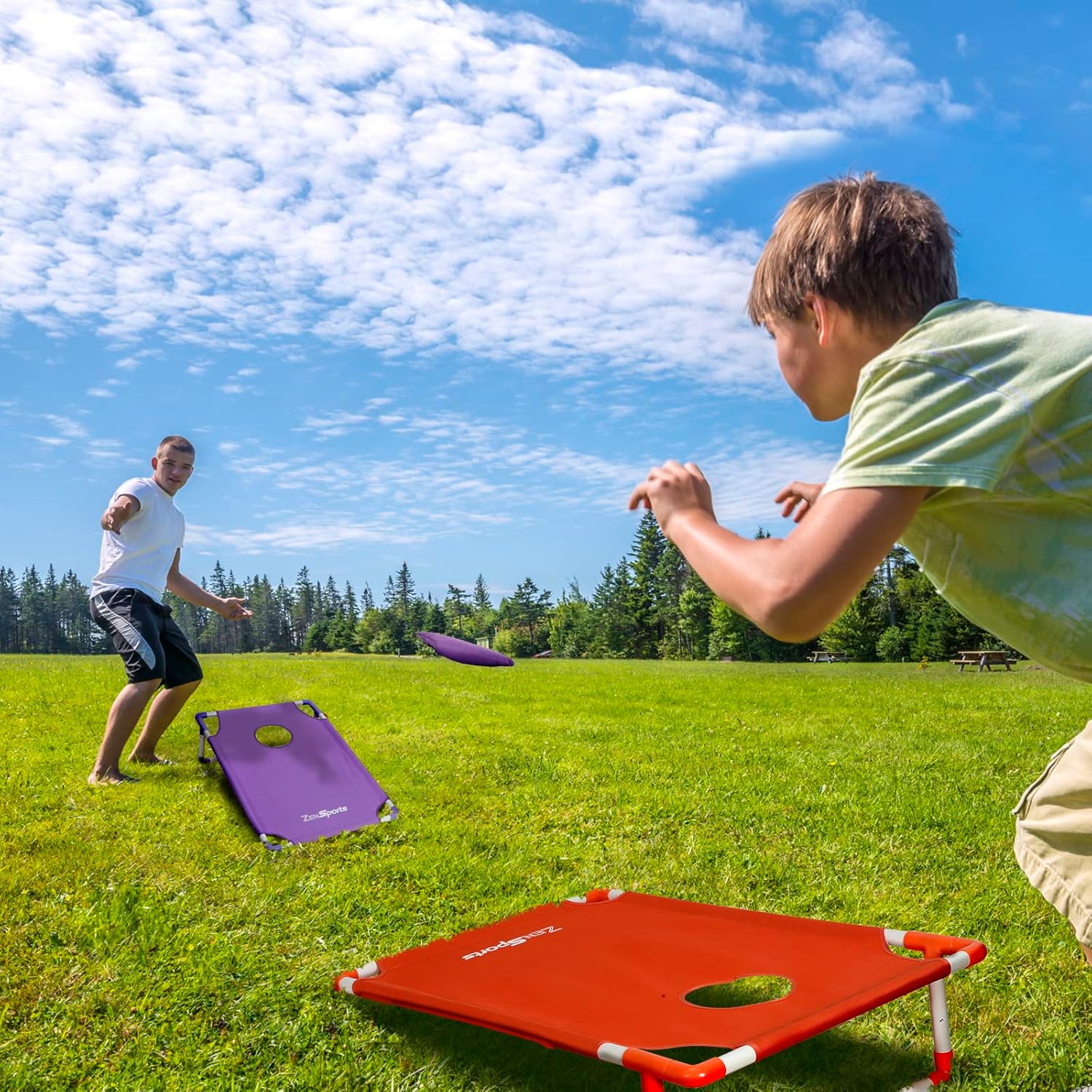 Portable PVC Framed Cornhole Set with 8 Bean Bags and Carry Bag 3x2-feet