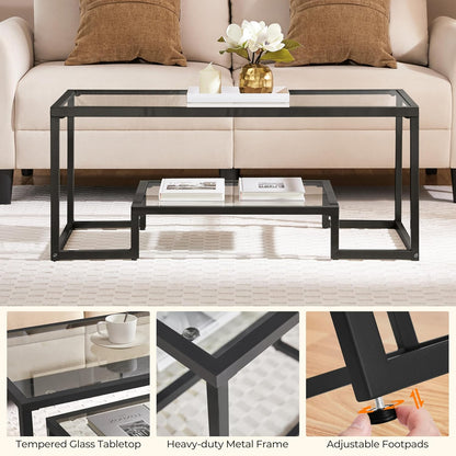 42&quot; 2-Tier Rectangular Glass Coffee Table