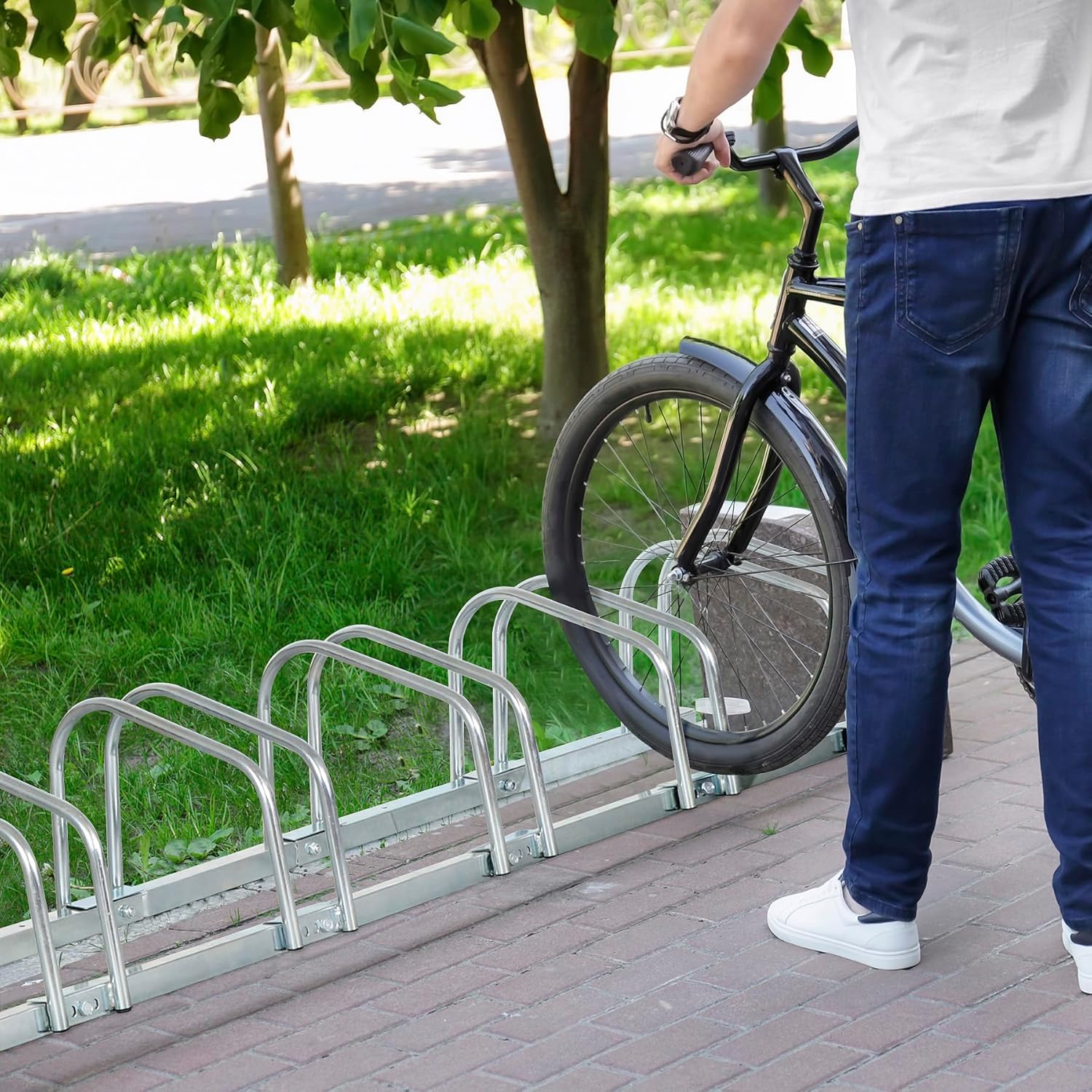 1-6 Bike Rack Bicycle Floor Parking Stand for Mountain Bike Road Bike Indoor Outdoor Garage