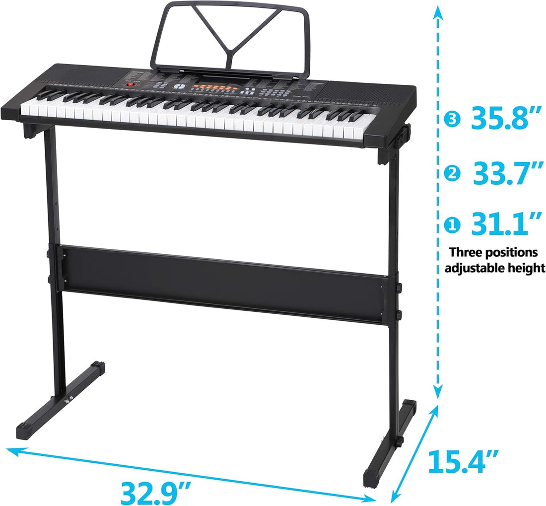 61-Key Portable Electric Keyboard Piano with Built In Speakers, LED Screen, Headphones, Microphone, Piano Stand, Music Sheet Stand and Stool