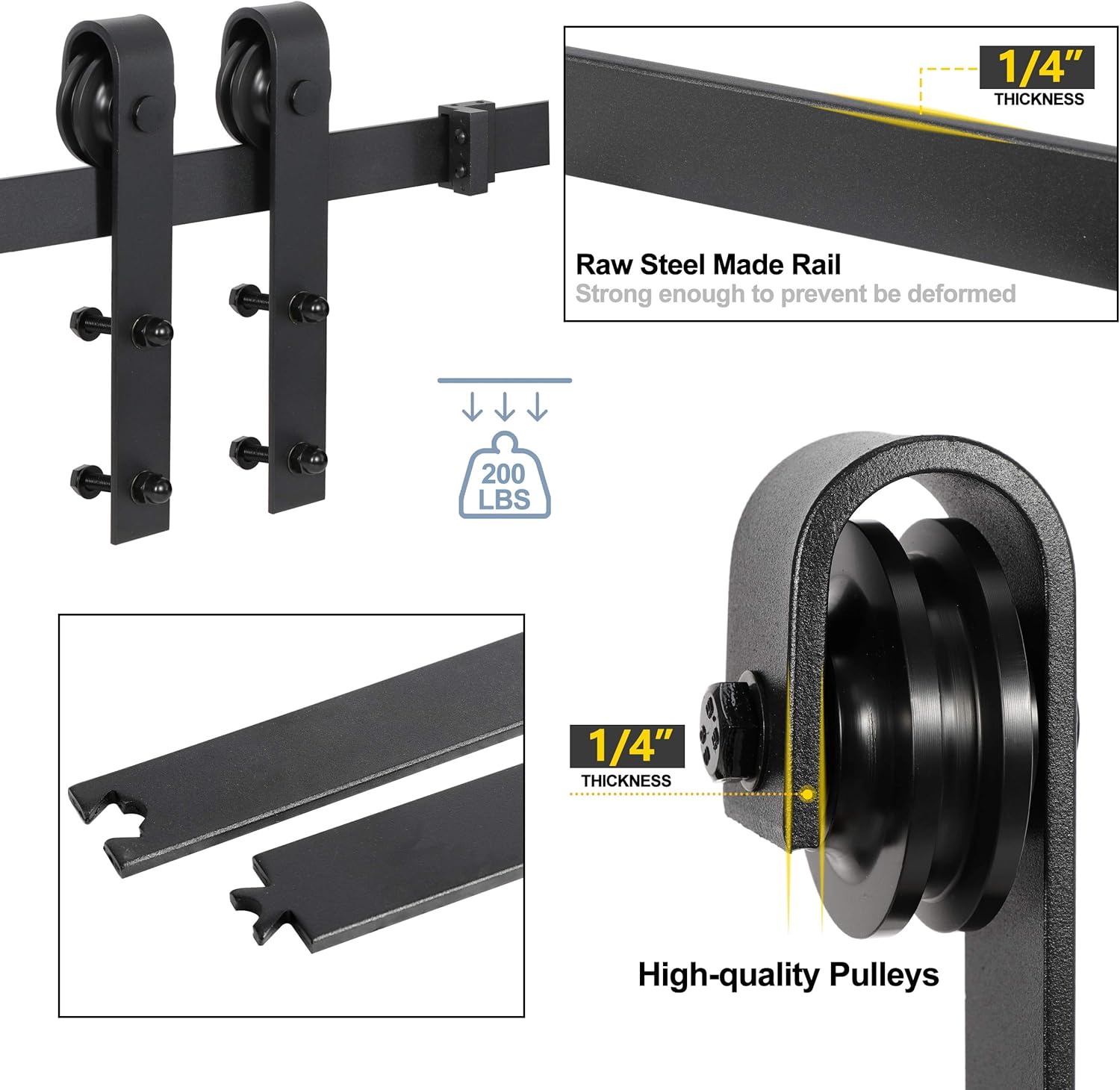 6.6/12FT Heavy Duty Sliding Barn Door Hardware Hangers and Track Kit Sliding Roller Set