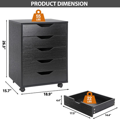 5 Drawer Mobile File Cabinet with Casters