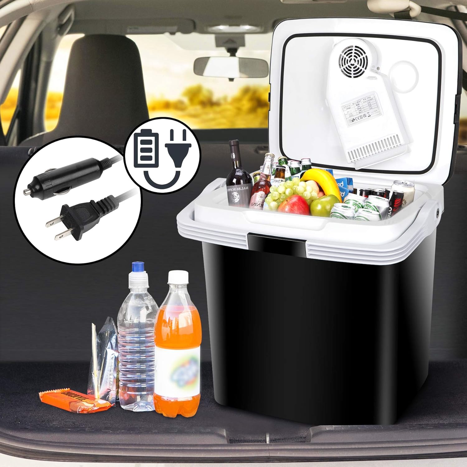 28 Quart Portable Mini Fridge Electric Cooler &amp; Warmer for Car - 12V DC Travel Refrigerator with Locking Handle