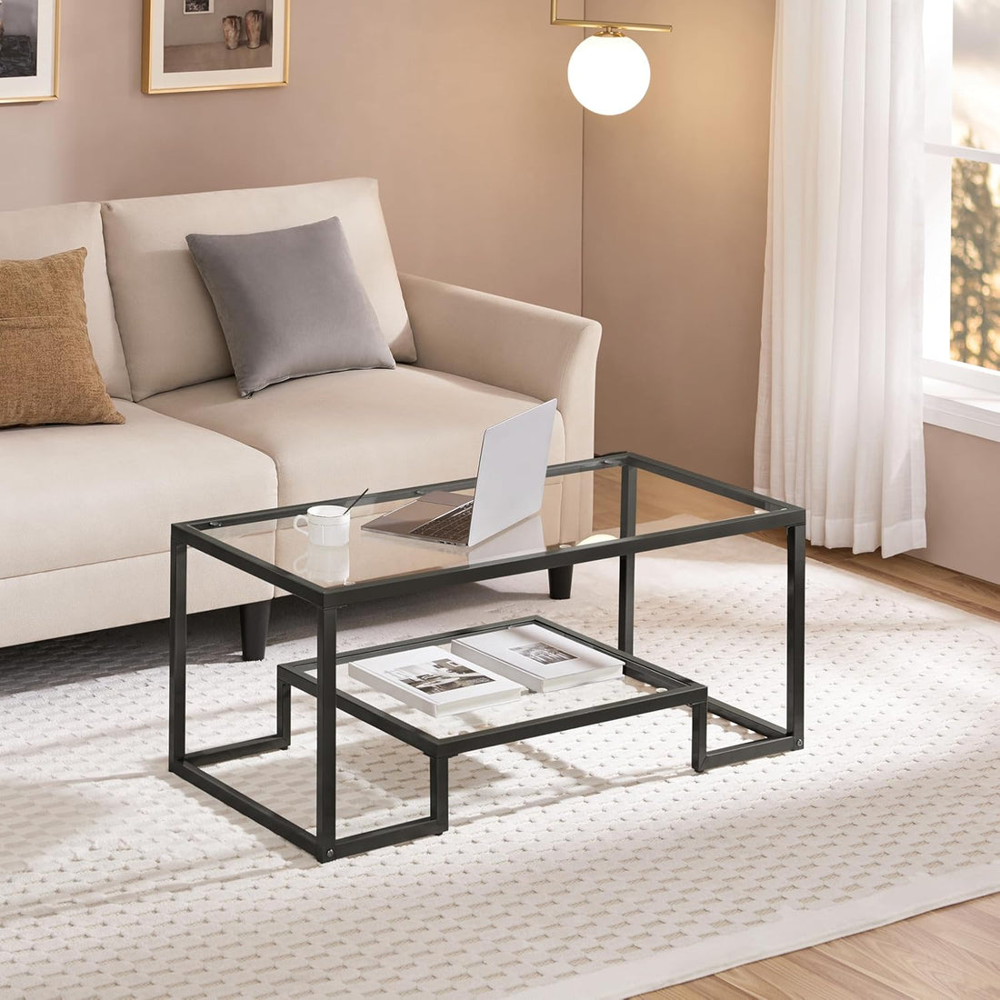 42&quot; 2-Tier Rectangular Glass Coffee Table