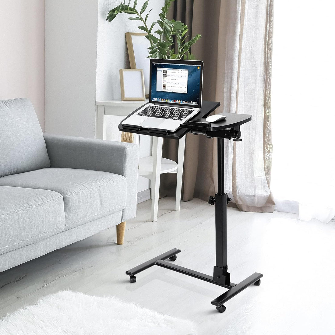 24&quot;-35&quot; Height Adjustable Laptop Stand Rolling Overbed Desk Cart with Sit-Stand Function