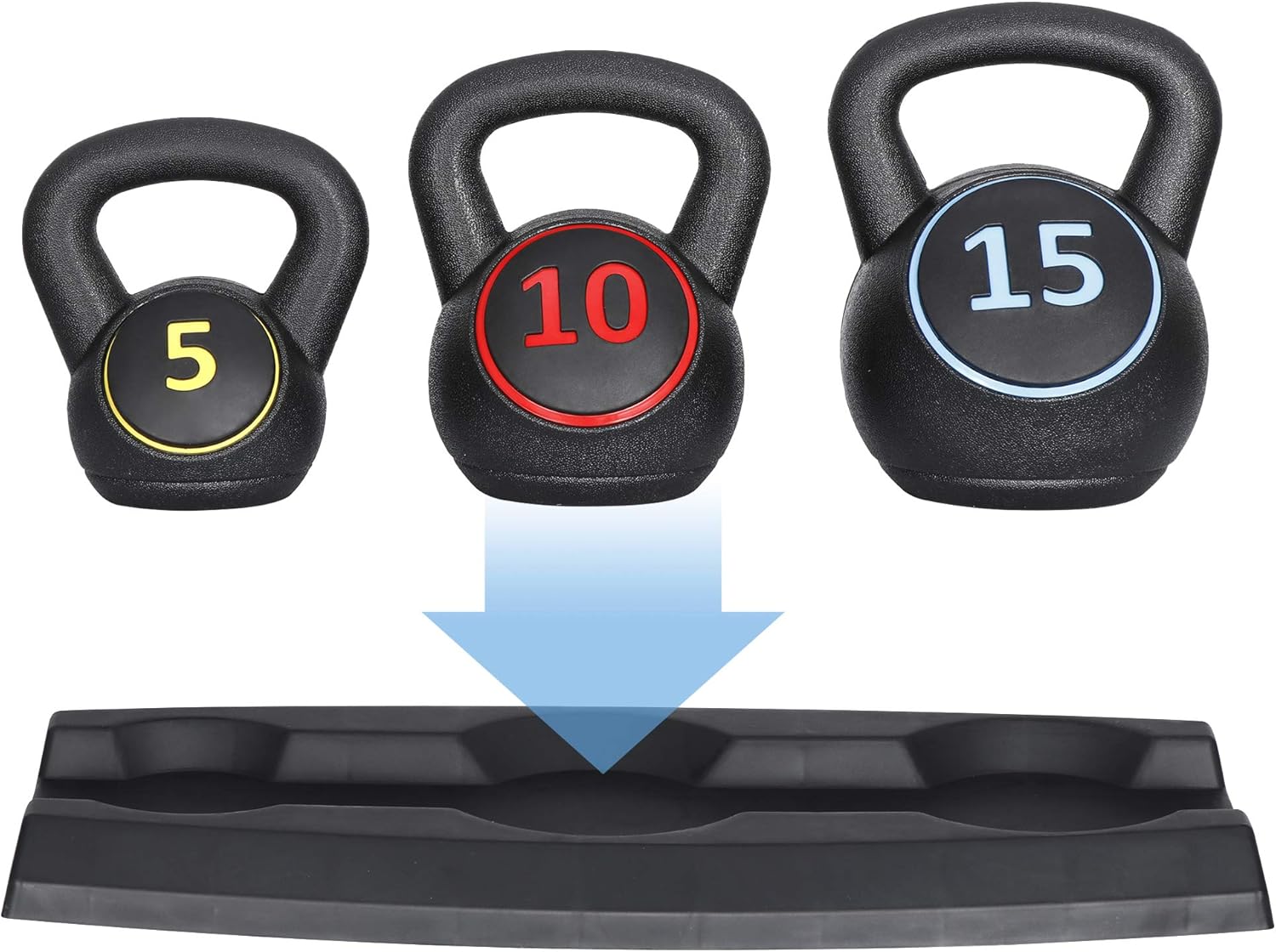 3-Piece Heavy Duty Kettlebell Set with Storage Rack for Weightlifting