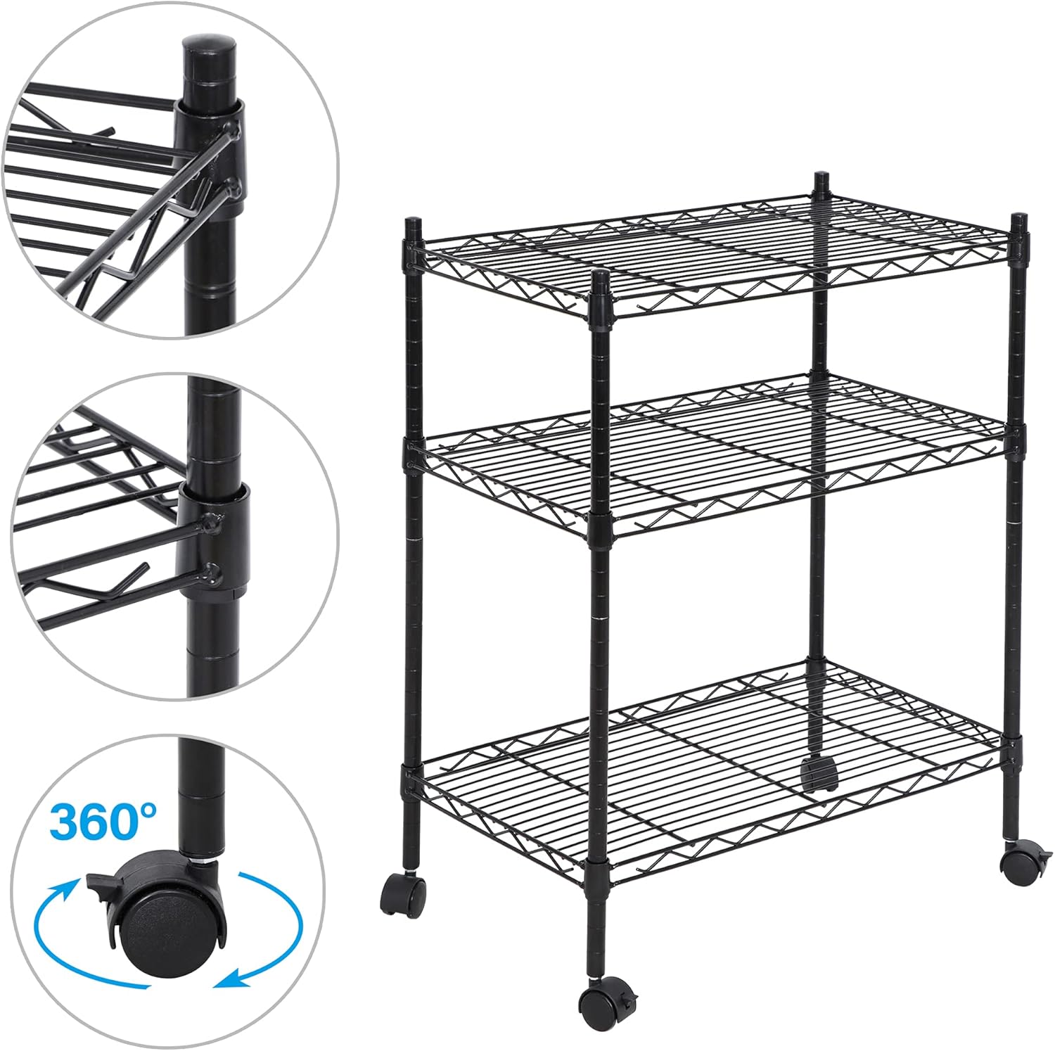 3-Shelf Heavy-Duty Shelving Storage Wire Rack with Casters