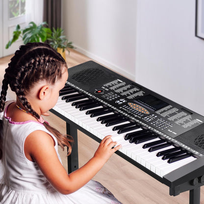 61-Key Portable Electric Keyboard Piano with Built In Speakers, LED Screen, Headphones, Microphone, Piano Stand, Music Sheet Stand and Stool