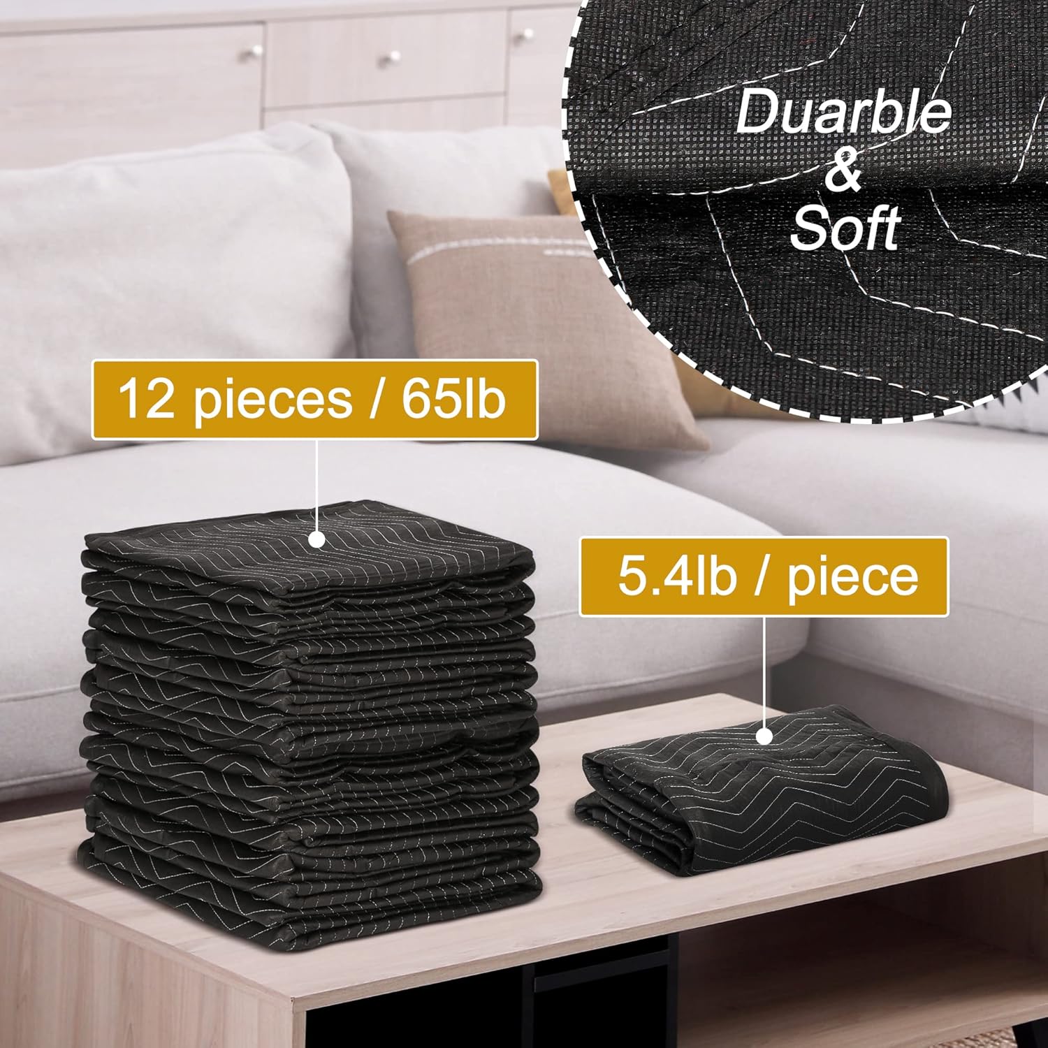 Heavy Duty Moving Pads, 72 x 80’’(65lb/dz) Professional Quilted Shipping Furniture Blankets Pads for Moving and Storage