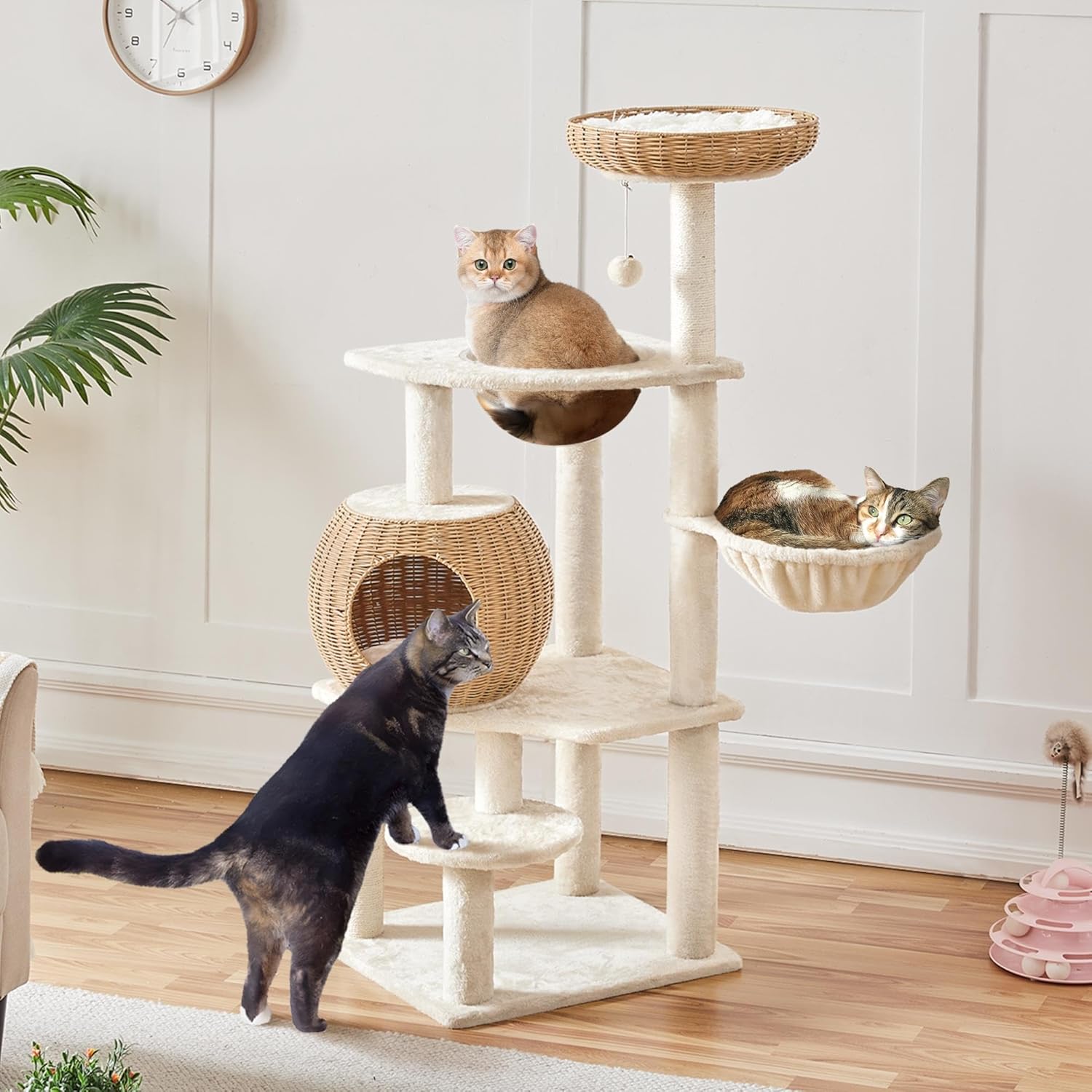 54In Rattan Cat Tree Tower with Luxury Woven Condo