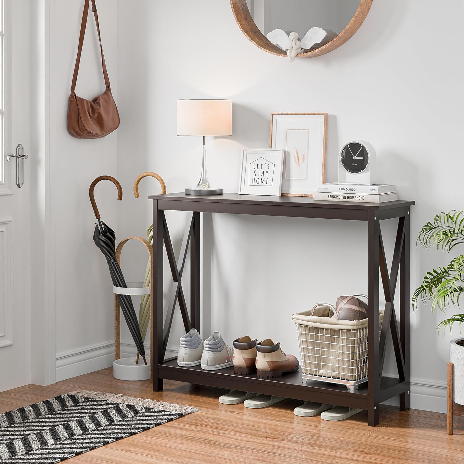 Narrow Console Table with 2-Tier Shelves for Entryway, Living Room, or Hallway