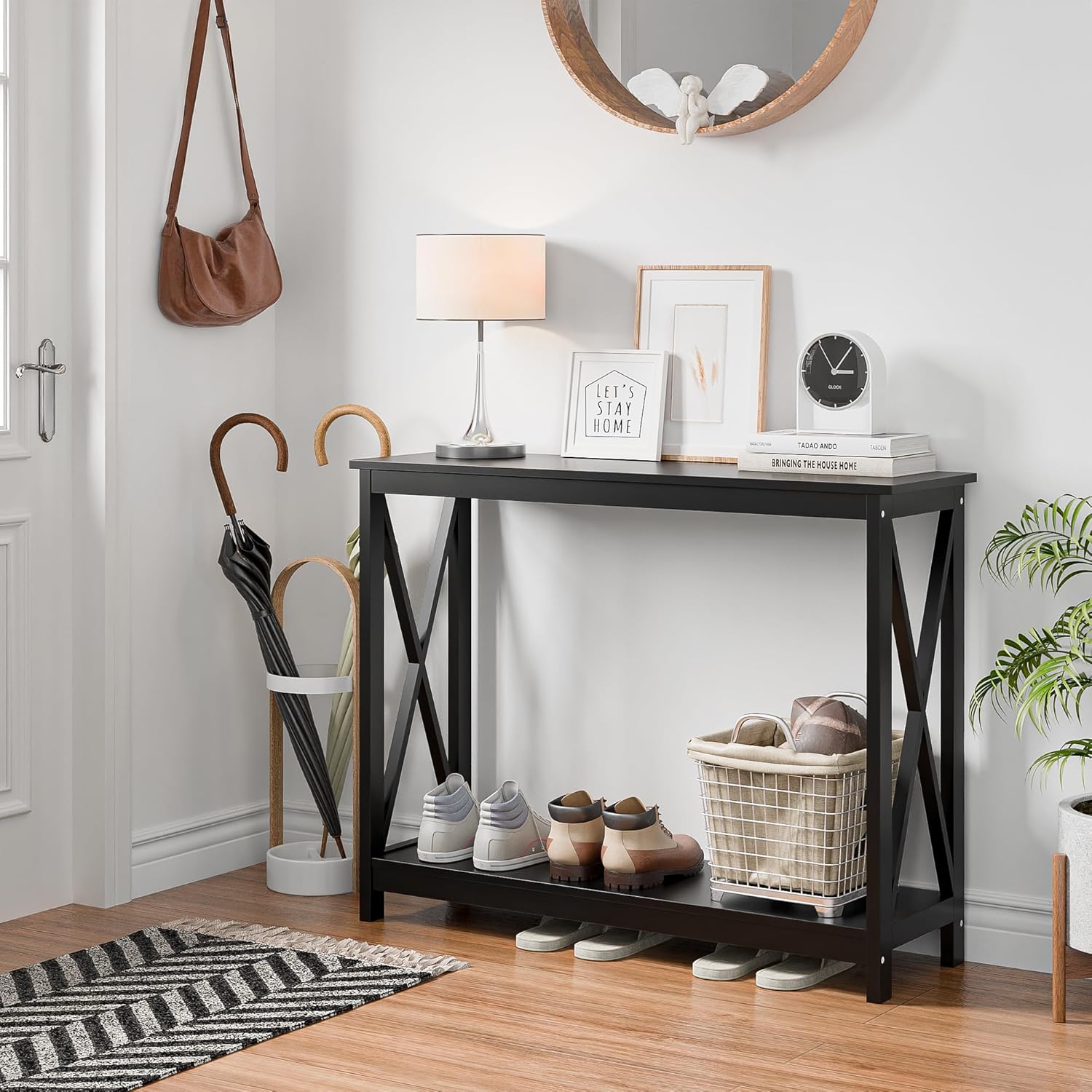 Narrow Console Table with 2-Tier Shelves for Entryway, Living Room, or Hallway