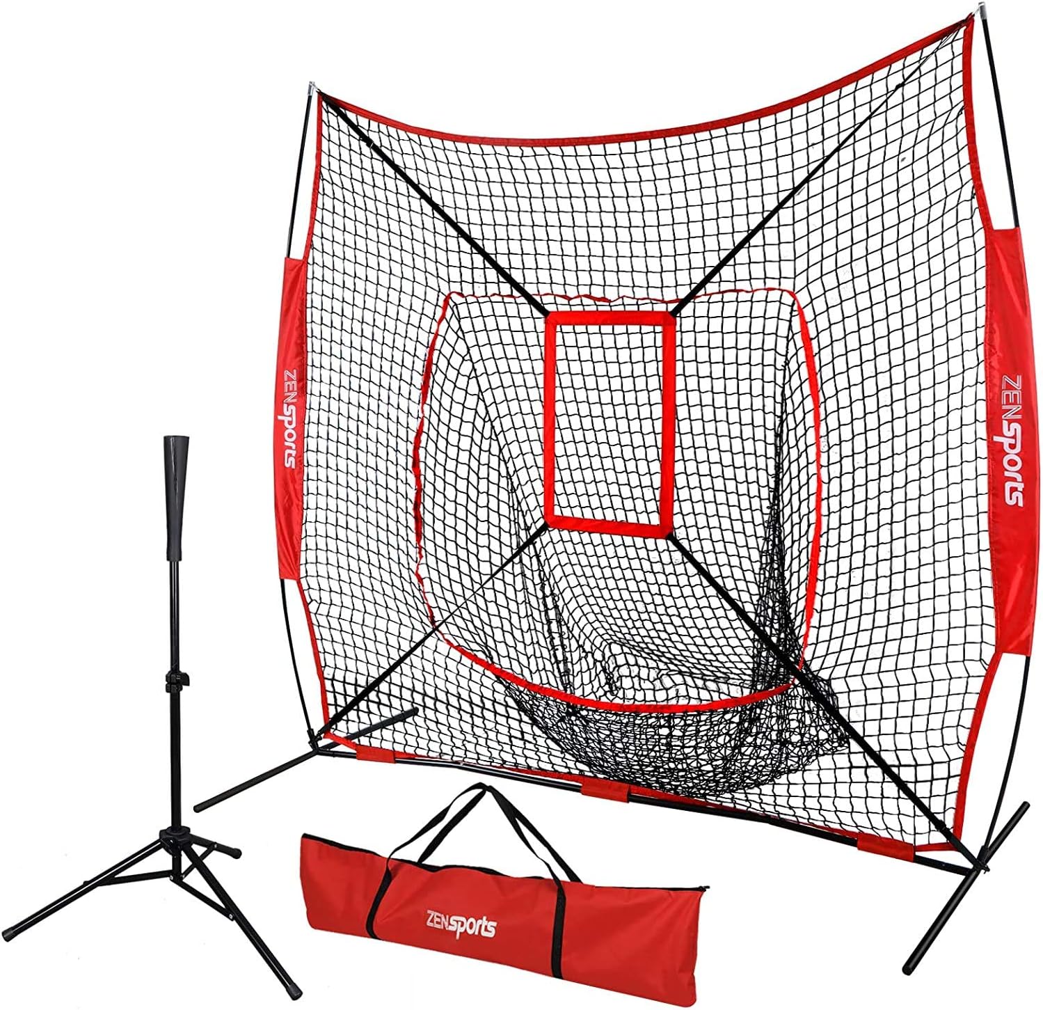 7x7 Baseball Softball Practice Hitting Net with Batting Tee Pratice Pitching Batting Fielding with Strike Zone Target and Carrying Bag