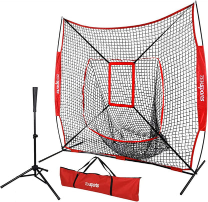 7x7 Baseball Softball Practice Hitting Net with Batting Tee Pratice Pitching Batting Fielding with Strike Zone Target and Carrying Bag