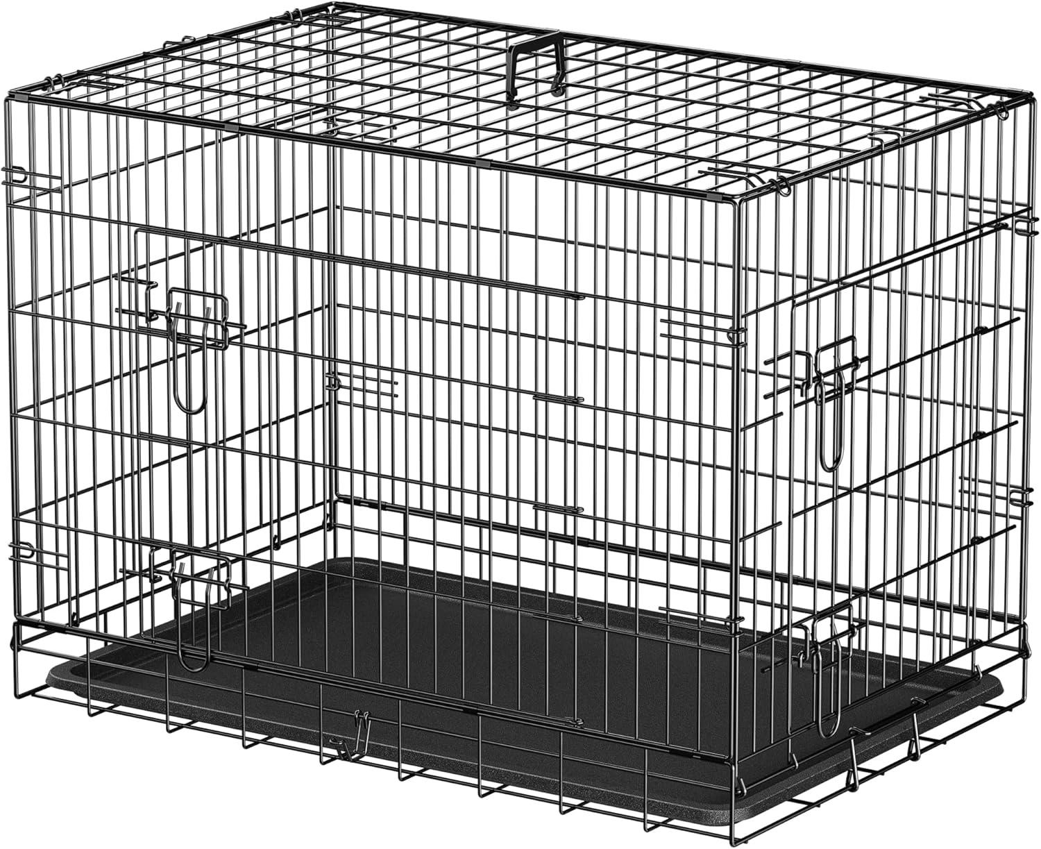 30/36/42 Inch Dog Crate Double Door Folding Metal Dog Crate Kennel with Tray and Handle