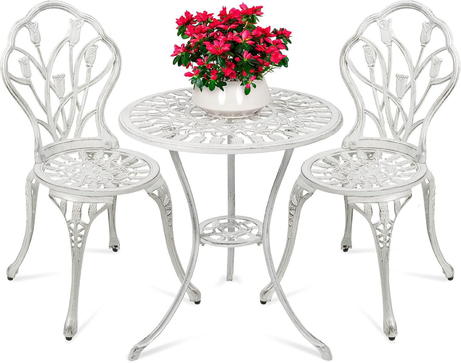 3-Piece Outdoor Rust-Resistant Cast Aluminum Patio Bistro Set W/Tulip Design