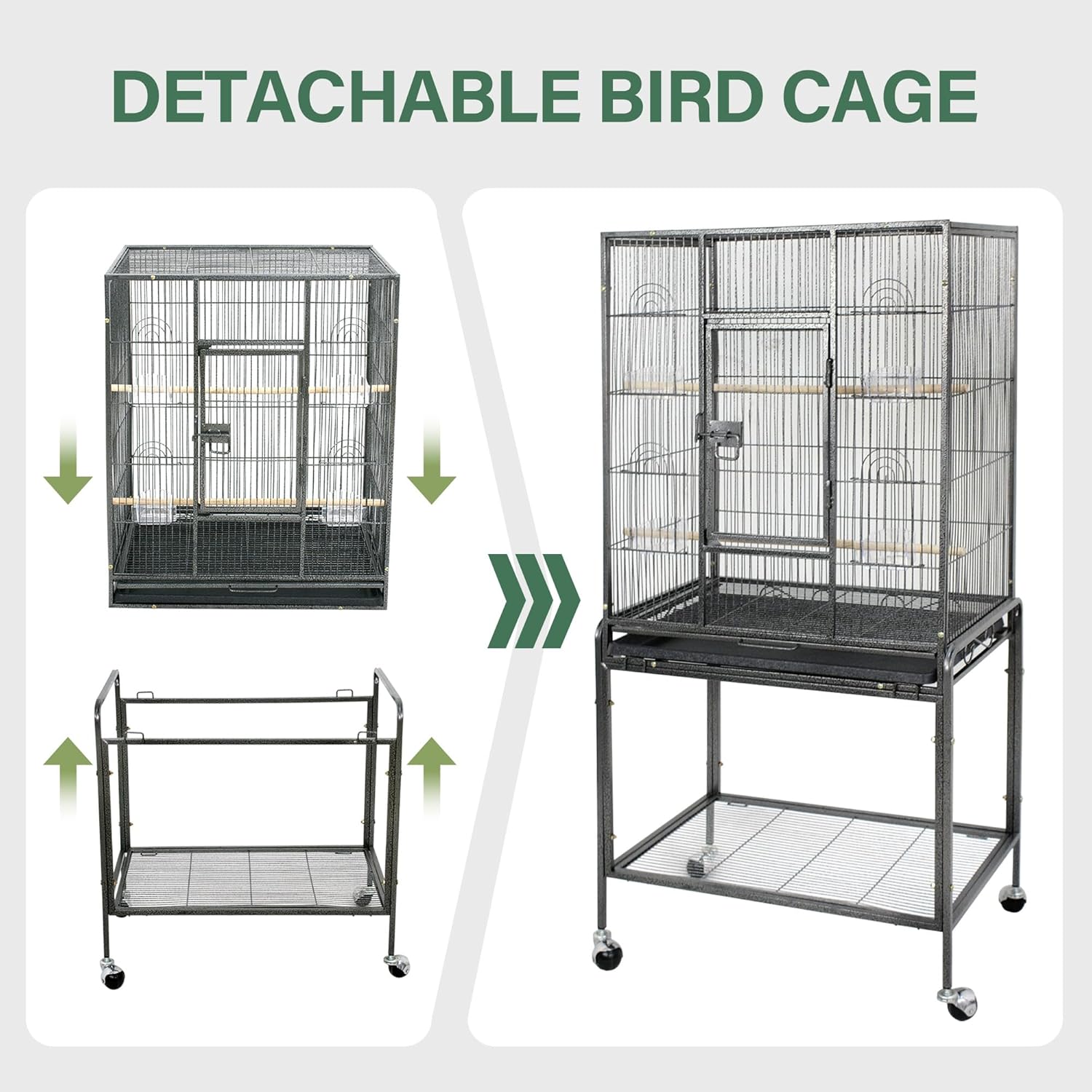 53-Inch Wrought Iron Standing Large with Rolling Stand Bird Flight Cage