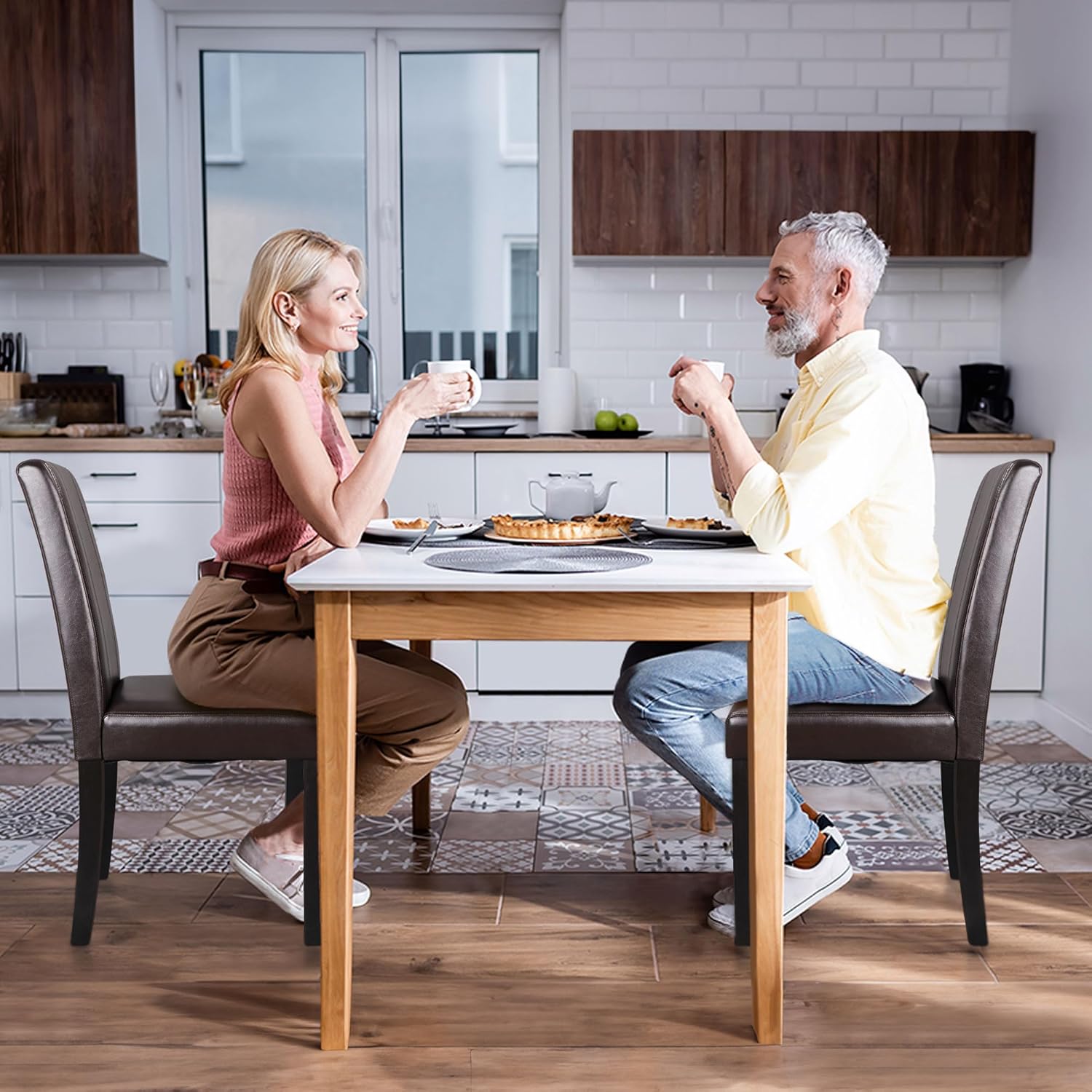 Set of 2/4/6/8 PU Leather Modern Armless Dining Chairs with Solid Wood Legs for Kitchen or Living Room