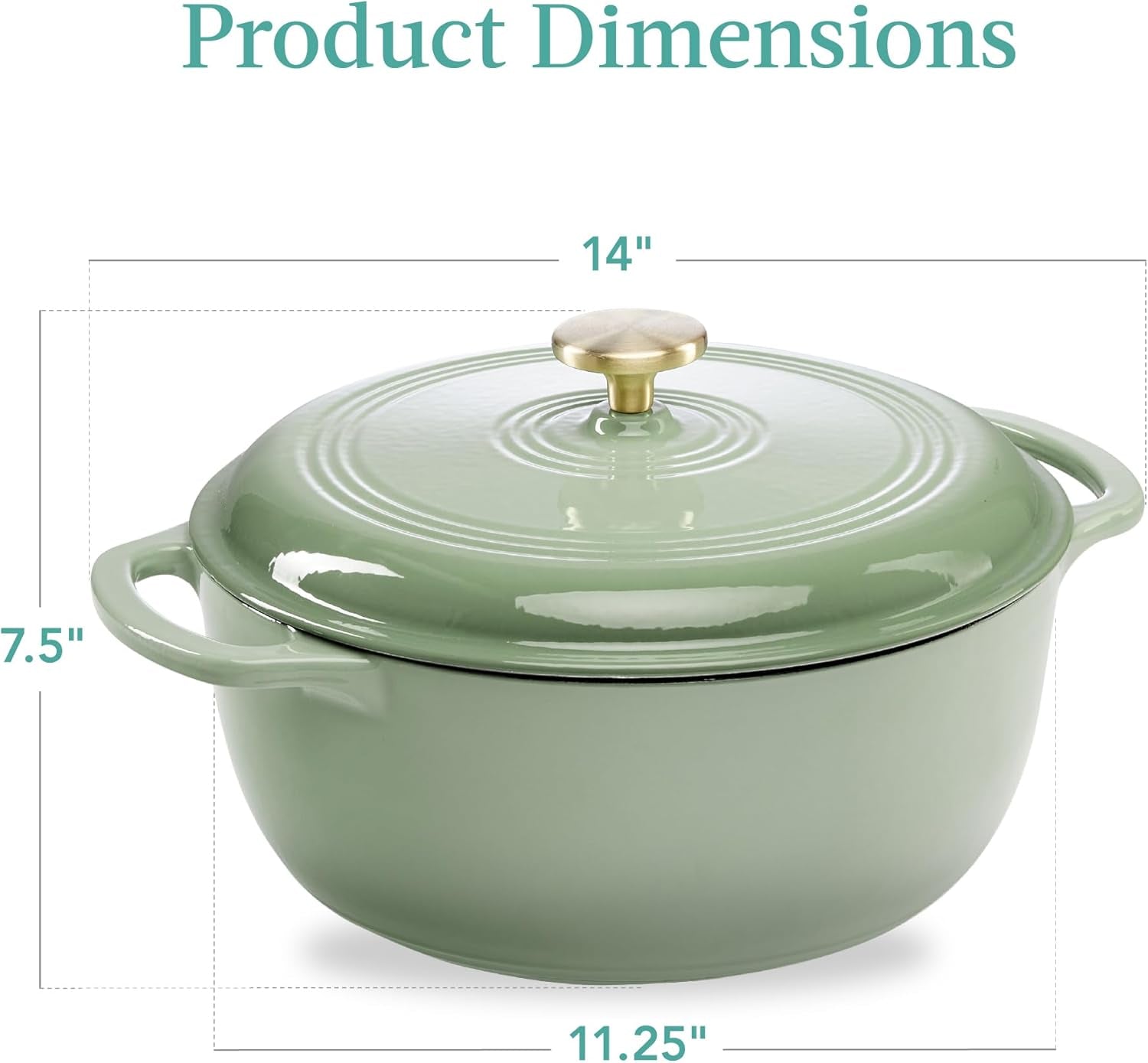 6 Quart Enamel Cast-Iron round Dutch Oven, Family Style Heavy-Duty Pre-Seasoned Cookware for Home, Kitchen, Dining Room, Oven Safe W/Lid, Dual Handles - Sage Green