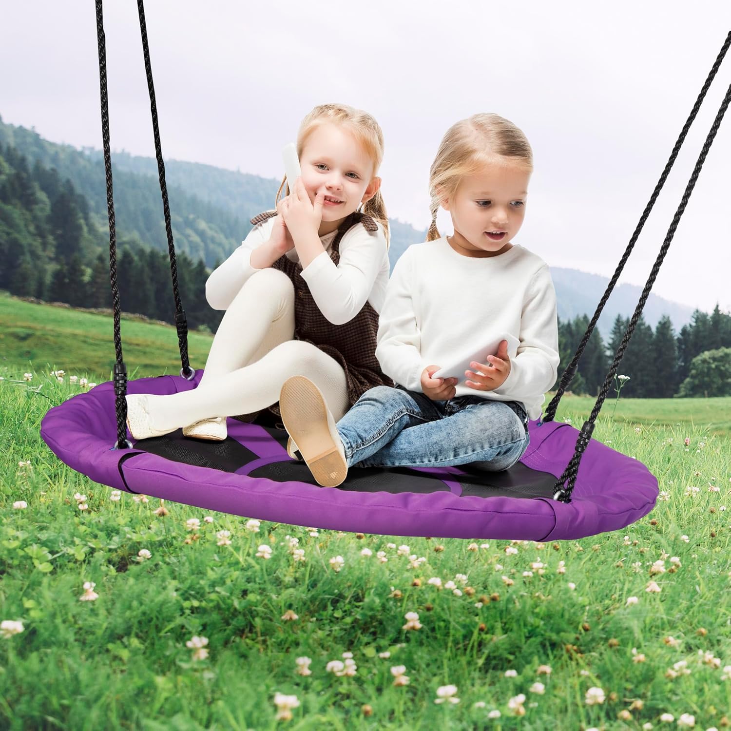 40 Inch Saucer Swing with Heavy Duty A Frame Metal Swing Stand - 440 LBS