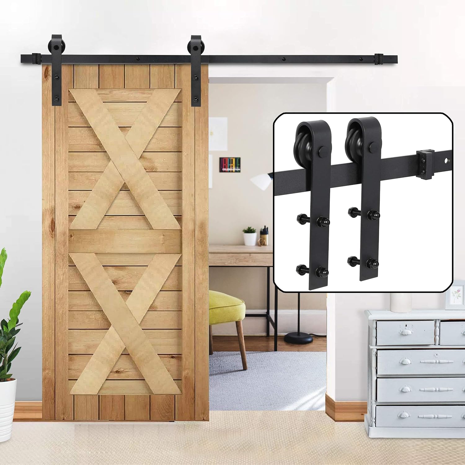 6.6/12FT Heavy Duty Sliding Barn Door Hardware Hangers and Track Kit Sliding Roller Set