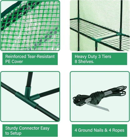 Portable Mini Walk-in Greenhouse with PE Cover and Roll-up Door