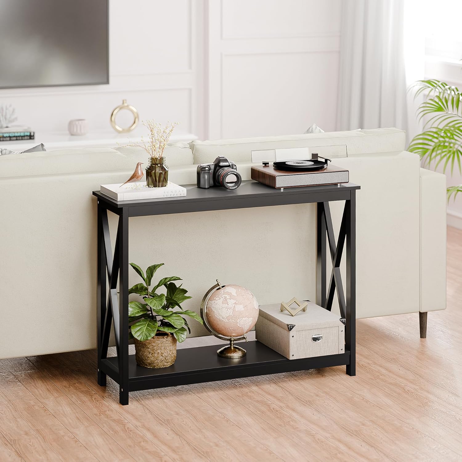 Narrow Console Table with 2-Tier Shelves for Entryway, Living Room, or Hallway