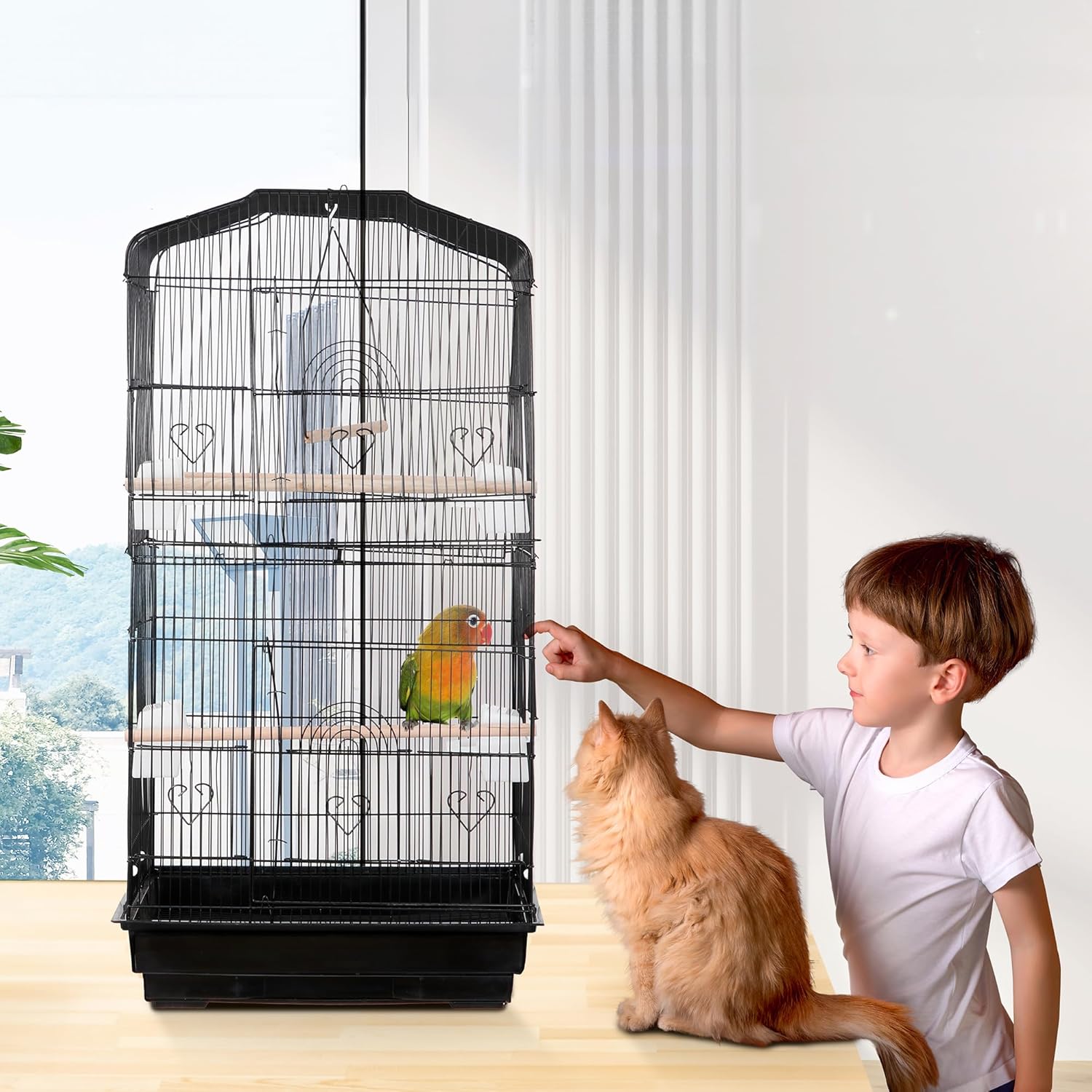 53-Inch Wrought Iron Standing Large with Rolling Stand Bird Flight Cage (Copy)