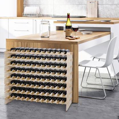 Stackable 8-Tier Wooden Wine Rack for 96 Bottles - Freestanding and Wobble-Free Storage