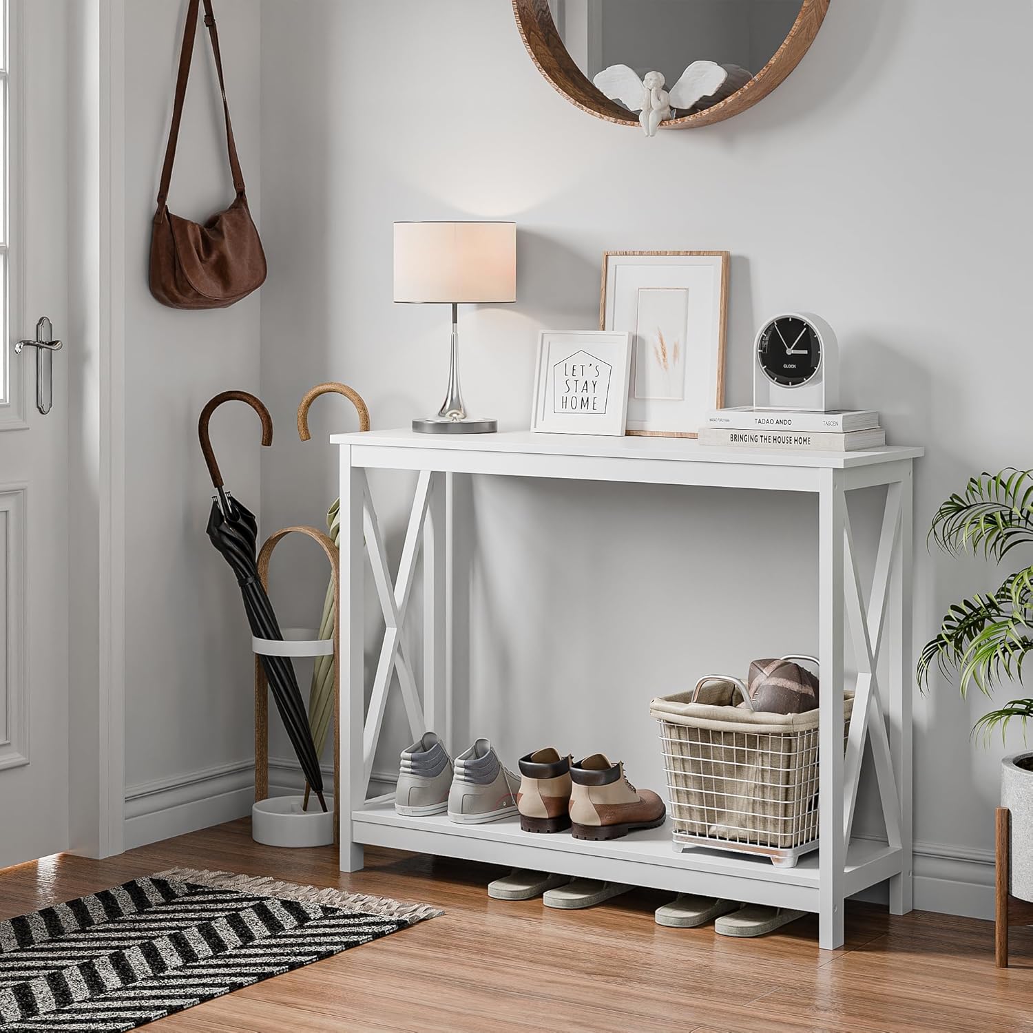 Narrow Console Table with 2-Tier Shelves for Entryway, Living Room, or Hallway