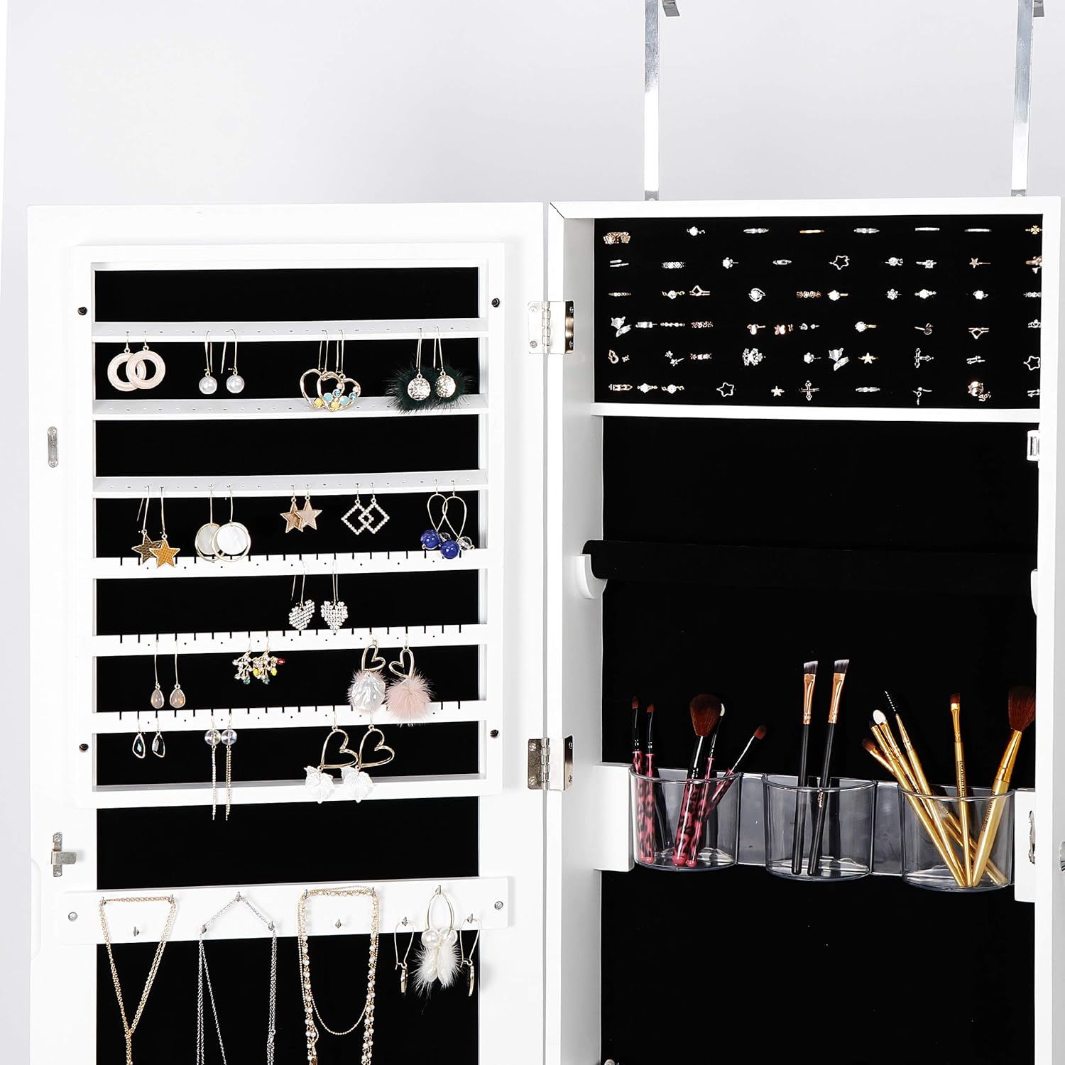 Wall Mounted Full Length Mirror with Jewelry Storage