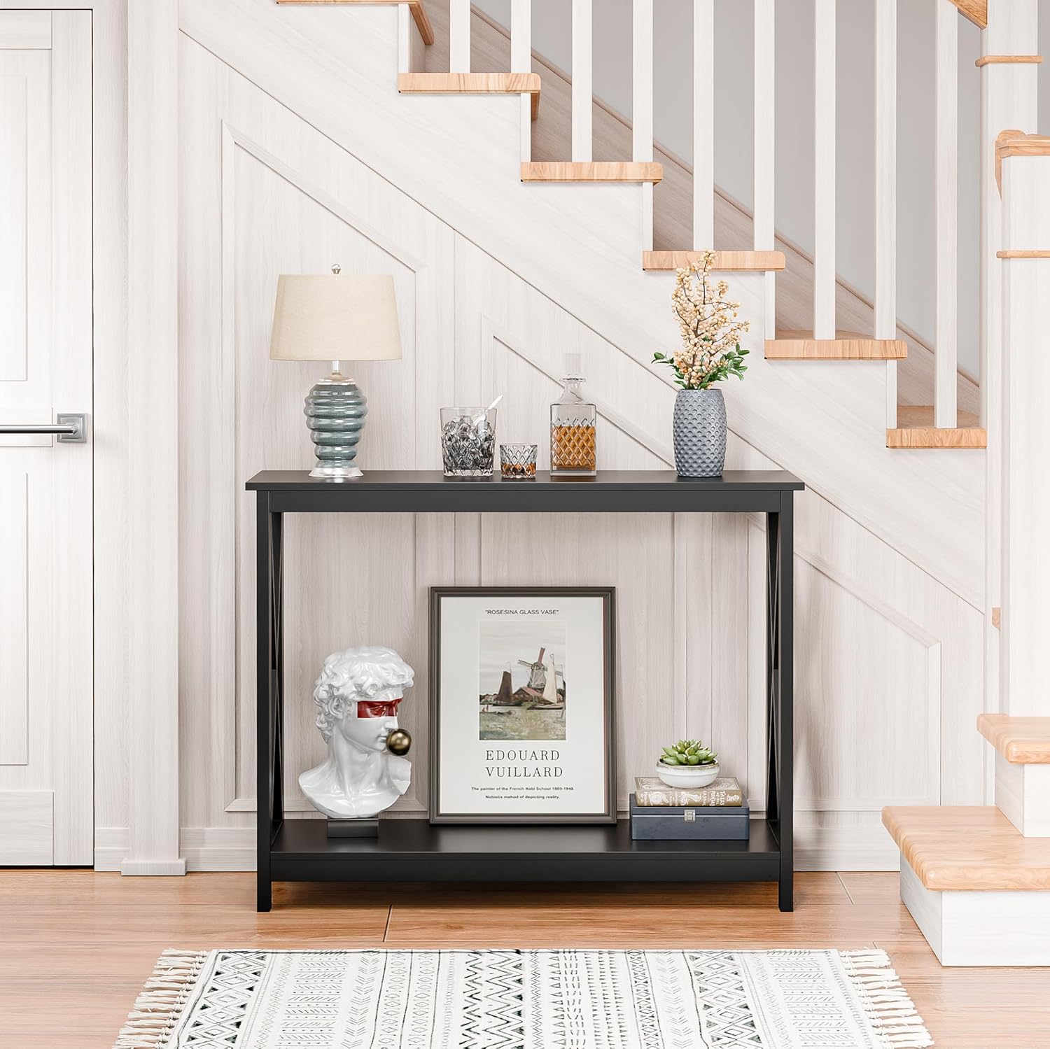 Narrow Console Table with 2-Tier Shelves for Entryway, Living Room, or Hallway