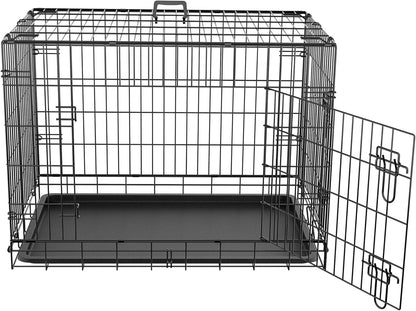 30/36/42 Inch Dog Crate Double Door Folding Metal Dog Crate Kennel with Tray and Handle