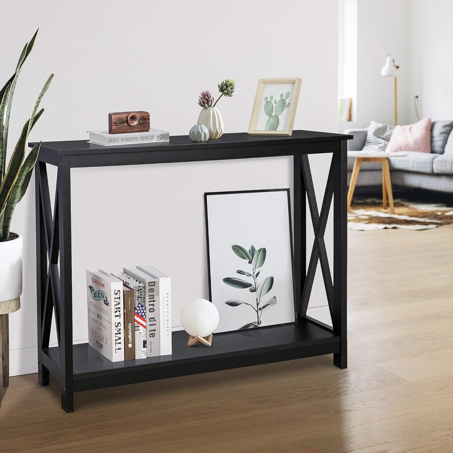 Narrow Console Table with 2-Tier Shelves for Entryway, Living Room, or Hallway