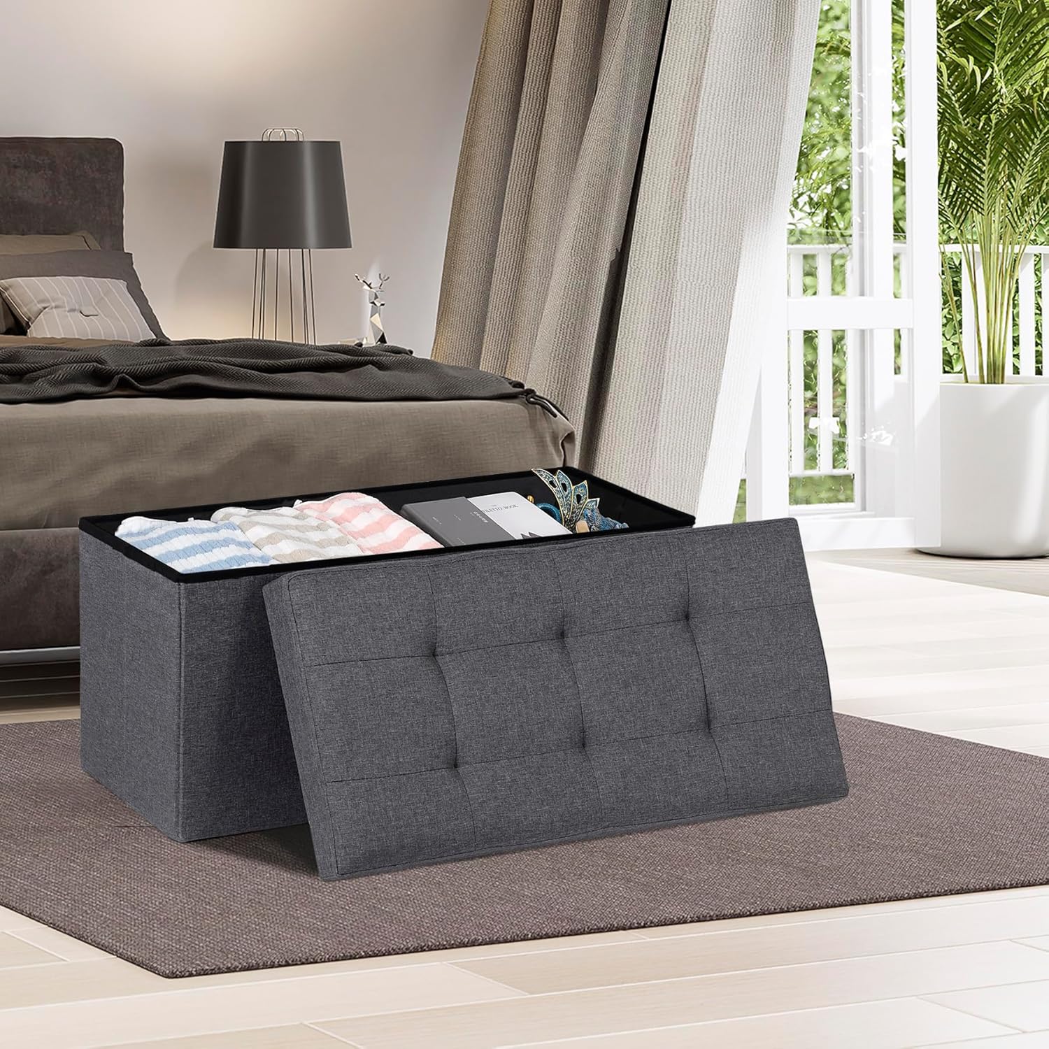 43.3 inches Folding Storage Ottoman Bench Storage Chest Footrest with Foam Padded Seat