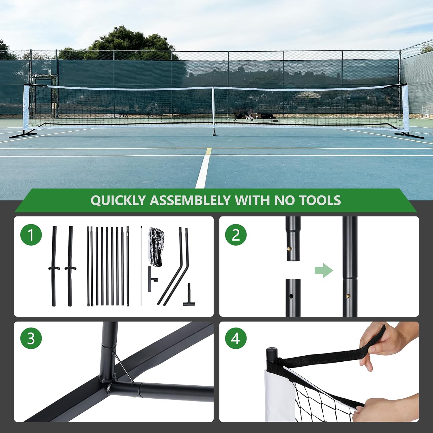 Portable Pickleball Net Set System with Metal Frame and 22FT Regulation Size Pickball Net with Carry Bag