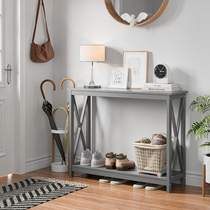 Narrow Console Table with 2-Tier Shelves for Entryway, Living Room, or Hallway