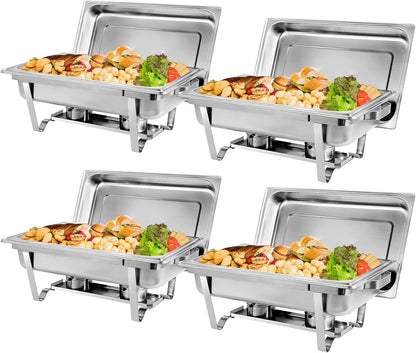 4 Pack 8 Quart Stainless Steel Chafing Dish Set with Water Pan and Fuel Holder