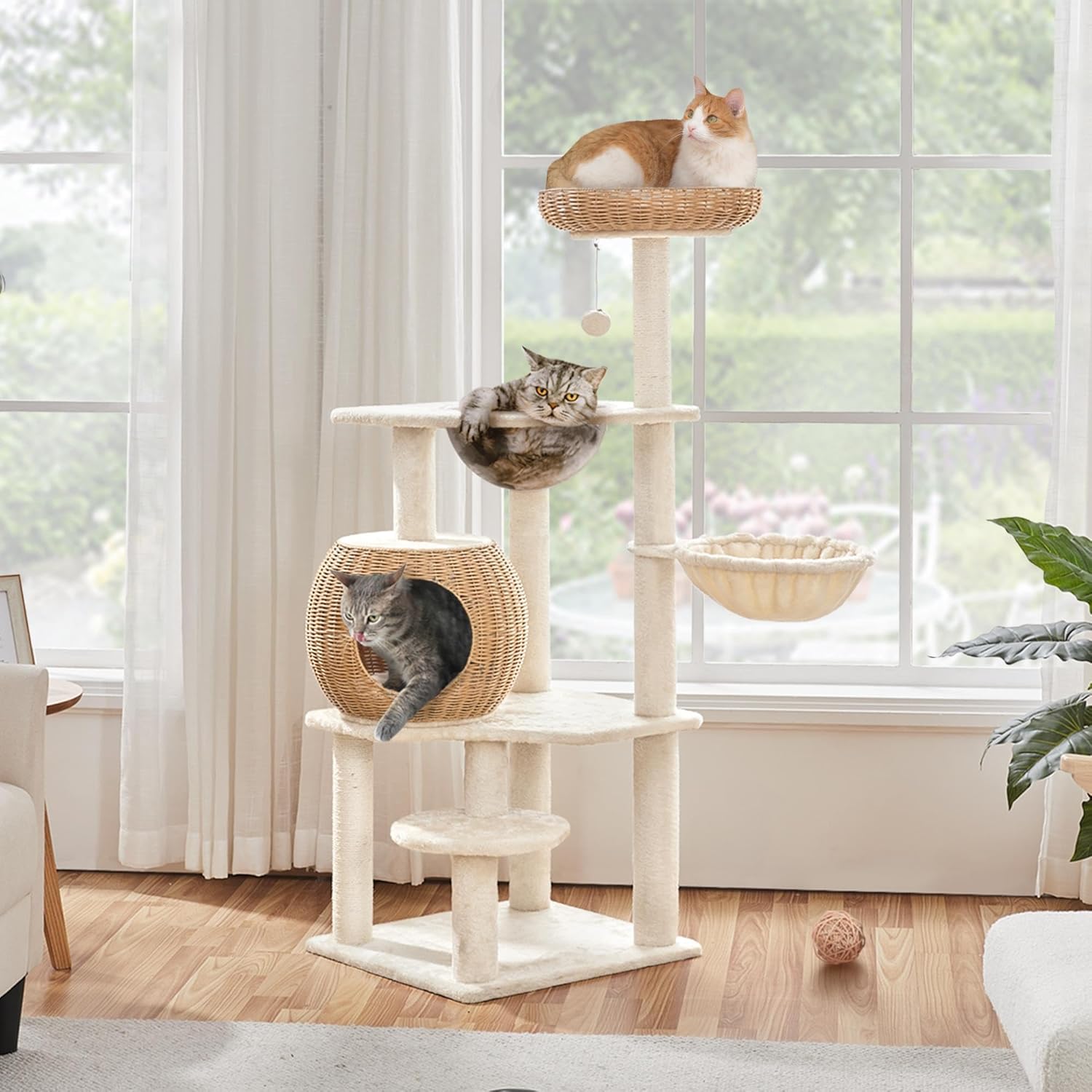 54In Rattan Cat Tree Tower with Luxury Woven Condo