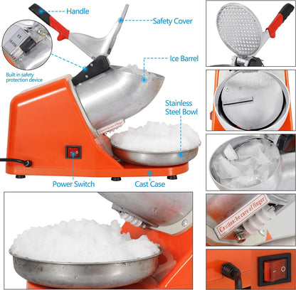 Ice Crushers Machine Electric Snow Cone Maker Shaved Ice Machine 145lbs Per Hour