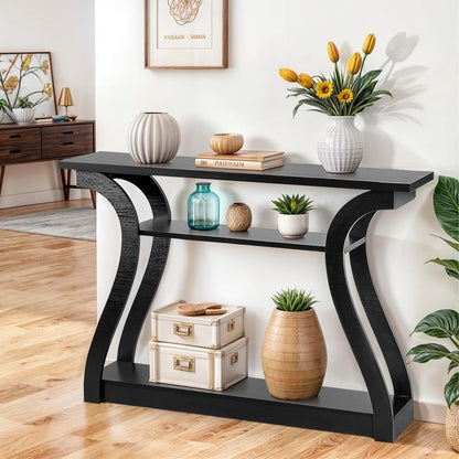 Narrow Console Table with 3-Tier Storage Shelves for Entryway, Living Room, or Hallway