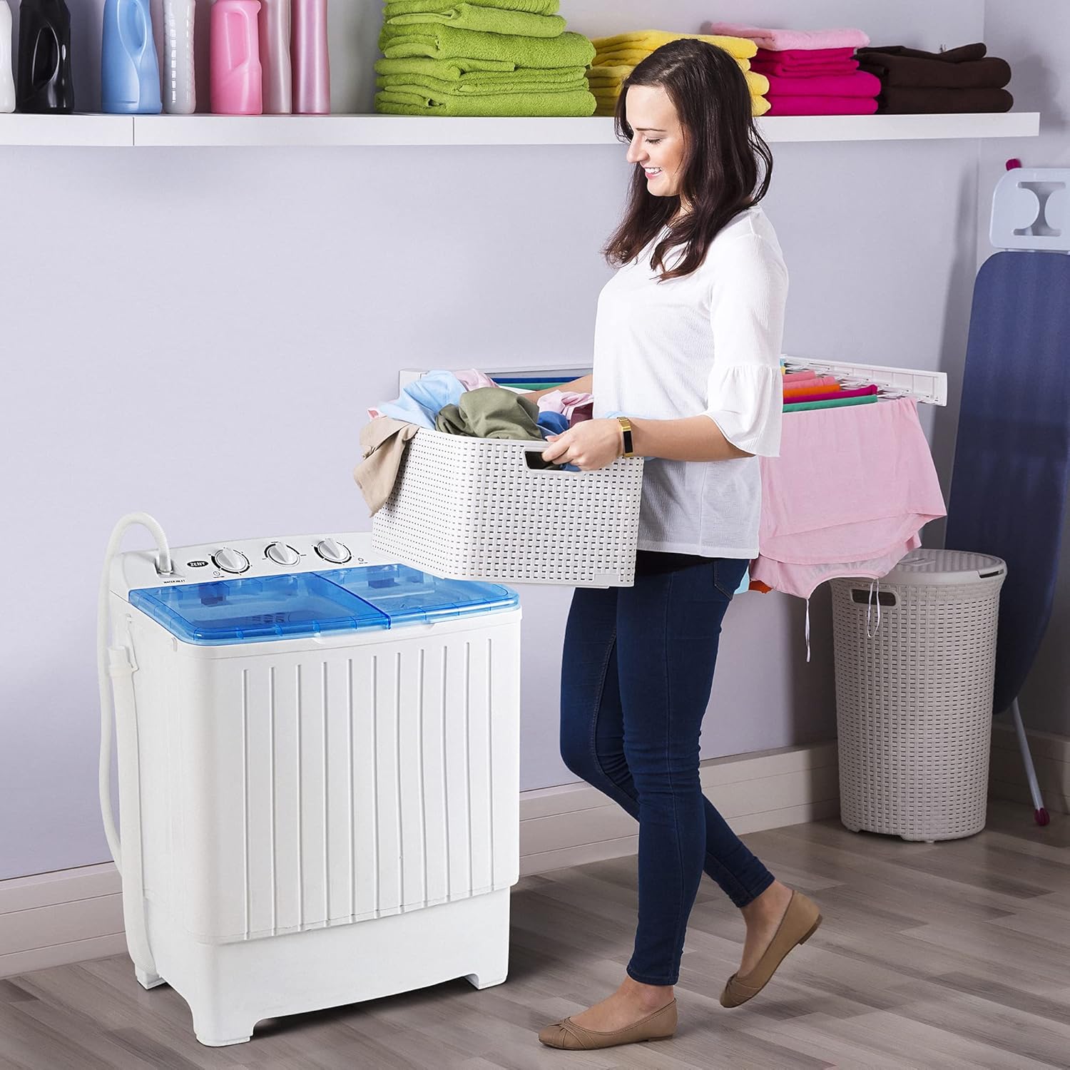 17.6lbs Portable Semi-Automatic Compact Twin Tub Laundry Washing Machine